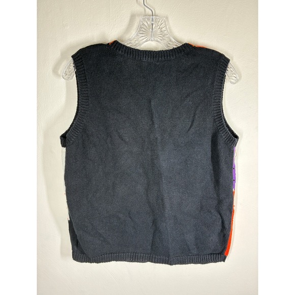 Vintage Halloween Sweater Vest Medium Black Orange Patchwork Beaded Witch - Picture 9 of 10